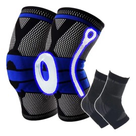 4pc Rodillera Elstica Compresin Para Gym Deportes Correr Negroazul Xl