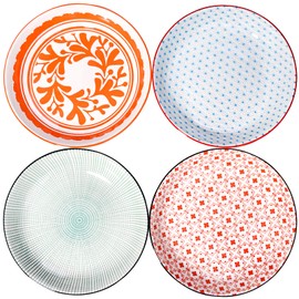 BOSILI 8 Inch Dinner Plate Set of 4 Large Appetizer Plates for Dessert Salad Underglaze Colored Microwave Oven and Dishwasher Safe