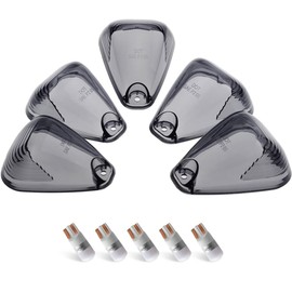 HERCOO Smoke Roof Cab Marker Lights Lens w/LED Bulbs Aftermarket Replacement Compatible with F150 F250 F350 F450 F550 Super Duty (Qty:5