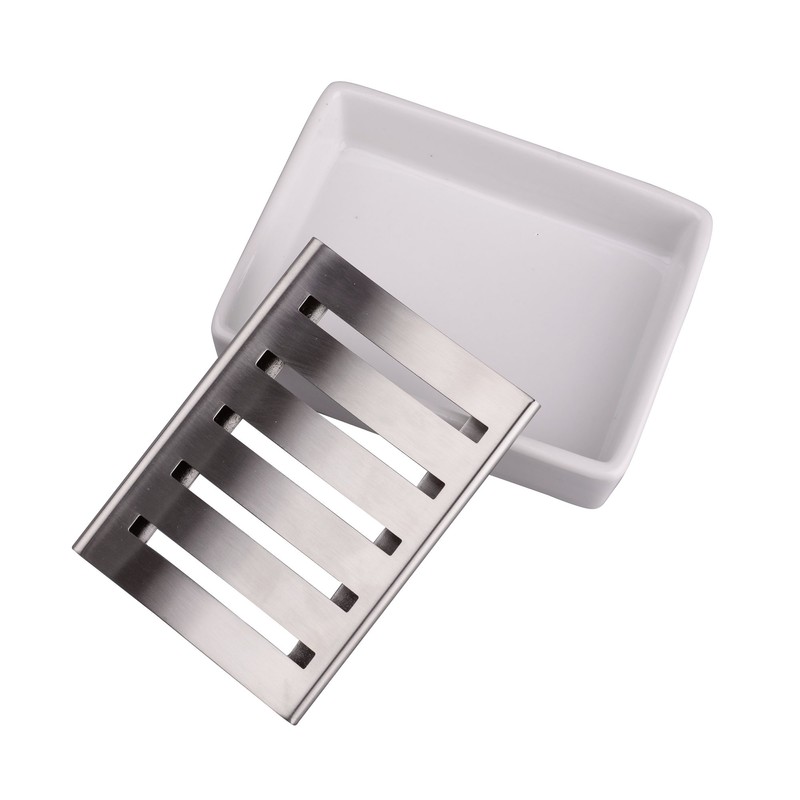 IMEEA Ceramic Soap Dish Holder SUS304 Stainless Steel Double Layer