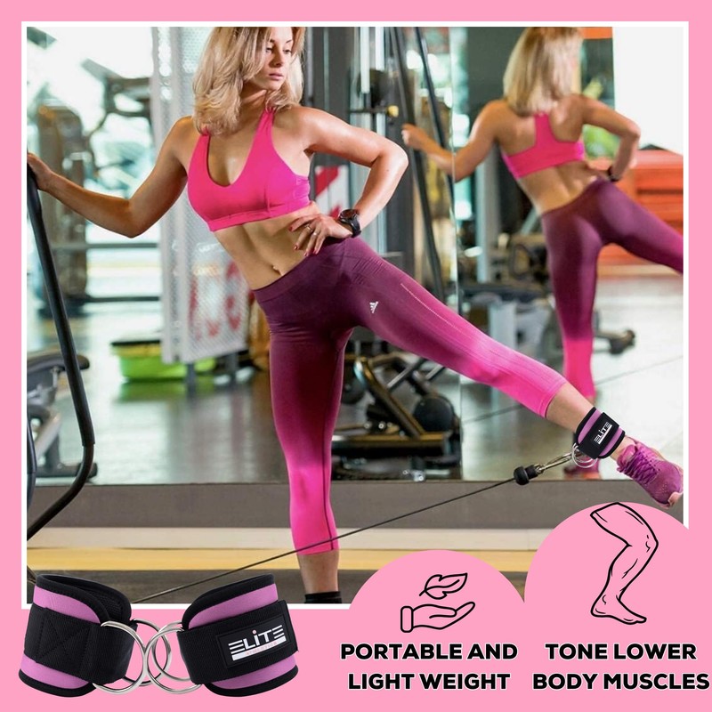 Elite Athletics Ankle Straps for Cable Machine (Pair), Adjustable Ankle