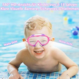 Moseem Swimming goggles for children 3-15, panoramic view, anti-fog, no leaks, swimming goggles, pink and purple