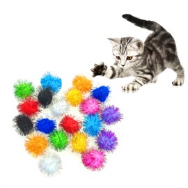 Andiker 20 Pack Cat Fuzzy Balls for Cats, 4.5CM Assorted Colored Glitter Pom Poms Cat Balls Tinsel Balls for Cats Interactive Cat Toys for Cats Random Color (20pcs)