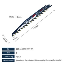 LAIWOO Reciprocating Saw Blade Stone, Carbide Saw Blades, Accessories Reciprocating Saw, HM Saw Blade Aerated Concrete, Accessories Reciprocating Saw for Aerated Concrete for Einhell, Dewalt, Bosch