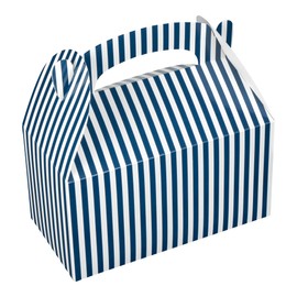 Restaurantware Bio Tek 9.5 x 5 x 5 Inch Gable Boxes For Party Favor, 100 Attractive Gift Boxes - Striped Design, With Built-In Handle, Blue And White Paper Barn Boxes, Disposable, For Parties