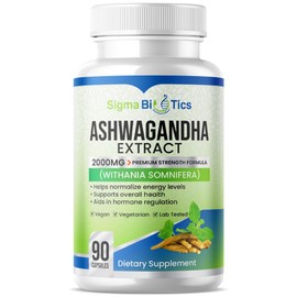 SigmaBiotics Ashwagandha Extract Tablets - Premium Strength Formula - Supports Energy, Overall Health, and Hormone Regulation - Vegan and Gluten Free - 90 Tablets