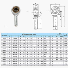 Supertool 16mm Rod End Bearing Ball Bearing M16 x 2mm Ball Joint Male Thread Right Hand Thread Alloy Steel