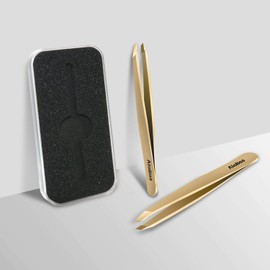 AioBos Tweezers Tweezers Gold Tweezers Stainless Steel Beveled Tip Precision Eyebrow Tweezers Care Eyebrow Beard Hair Waste Bristles Thin Bristles Unisex with Storage Box