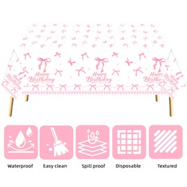 LLKJYXGS 3Pcs Pink Bow Table Cloth Rectangle Table Party Supplies Bow Theme Disposable Plastic Table Covers for Baby Shower Bridal Shower Bachelorette Party Bow Birthday Party Decorations Supplies