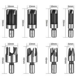 8 Pcs Wood Plug Cutter Set, Standard Wood Dowel Holes Plugs Cutters, Carbon Steel Claw & Tapered Shank Drill Bits Set, Cork Drill Hole Saw Tool HSS Tenon Drill Bits Cutter - 6mm/10mm/13mm/16mm
