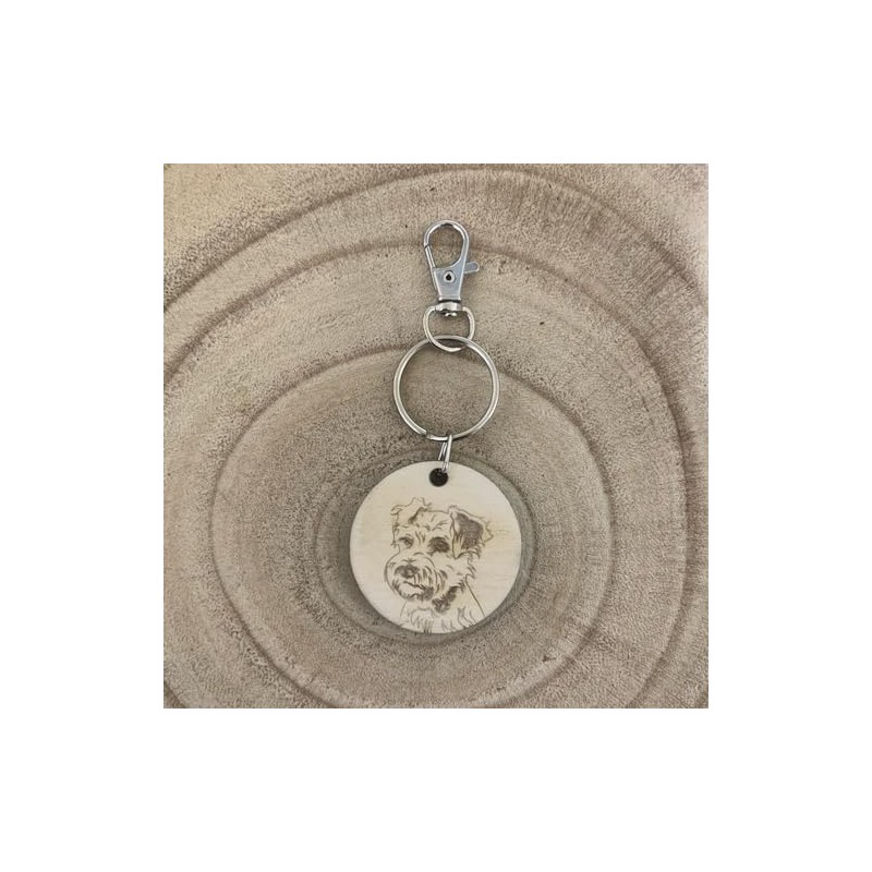 Dog Wooden Engraved Keyring, Dog Keychain (Schnauzer Face)