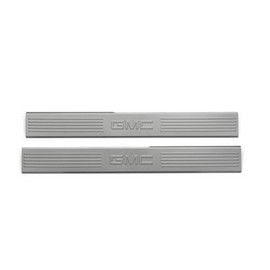 GM # 17802523 Door Sill Plates - Front & Rear Sets - Brushed Stainless Steel with GMC Logo on Front Set