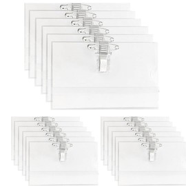 Namensschildhalter mit Clip und Anstecknadel, wasserdichter Kunststoff-Ausweishalter, transparenter Kunststoff, horizontale Ausweishalter für Konferenzen, Büro, Veranstaltungen, Schule, 9 x 5,5 cm, 12