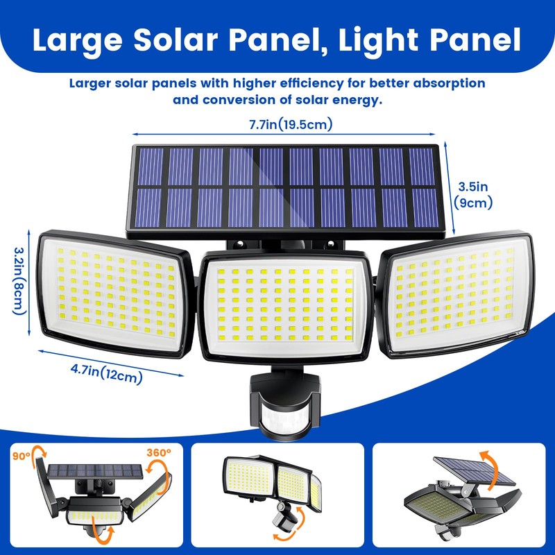 AIXPI Solar Lights Outdoor 240 LED 3000mAh Motion Sensor Flood