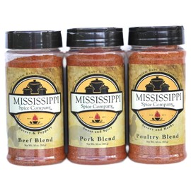 Mississippi Spice Company Premium Rubs & Seasonings, Beef, Pork and Poultry Blends, The Carnivore Pack, 10 oz (3- Bottles, (Beef/Pork/Poultry)