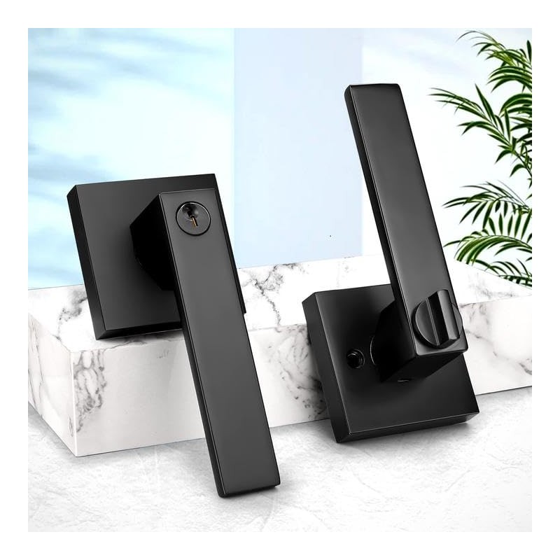 Probrico Keyed Alike Black Door Handle, Heavy Duty Flat Square