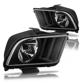 Pair of Factory Style Headlight Assembly Compatible with 05-09 Ford Mustang GT Excludes Shelby GT500 - Black Housing Clear Corner