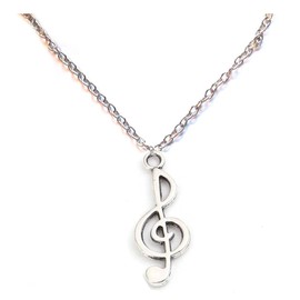 Gregory Crafts & Gifts Music Note Musical Pendant Necklace in Silver - 18 inch Silver Chain, Handcrafted