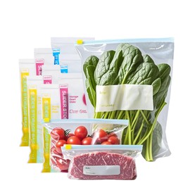 80P BPA-Free Ziplock Bags with Expandable Bottom,Reusable 3 Size Zip Lock Freezer Bags for Sandwich Fruits Food Storage,Leakproof Ziplock Bag Small,Medium,Large Heavy Duty Food Bag for Meat Candy