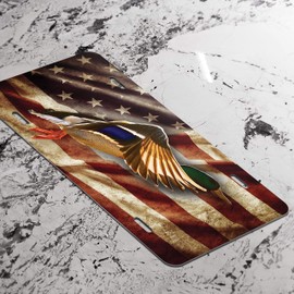 Duck with American Flag Hunting Vanity Front License Plate Tag Printed Full Color KCFP063