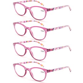 MODFANS Reading Glasses Women 4 Pack Fashion Ladies Readers 0.75 Strength,Women's for Reading Comfort Spring Hinge Arm Eyeglasses-Lightweightest Round Frame Look Stylish to Wear,Come with Pouch
