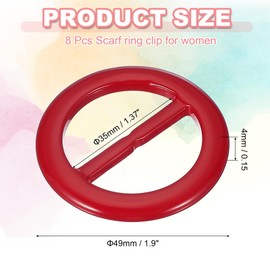 PATIKIL 8 Pcs T-Shirt Tie Clips, Plastic Silk Scarf Ring Clip Waist Knotted Buckle Rings Fashion Round Circle Buckles for Women Clothing Scarves Hat Decor Wrap Holders, Red