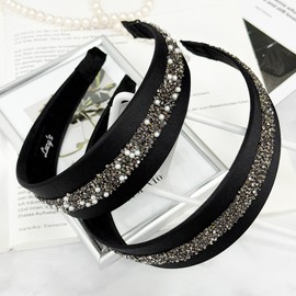 (2 types) Burnaby Stone Crystal Black Wide Hairband Wide Headband Crystal / (2종) 버나비 스톤 크리스탈 블랙 와이드 헤어밴드 넓은머리띠 크리스탈
