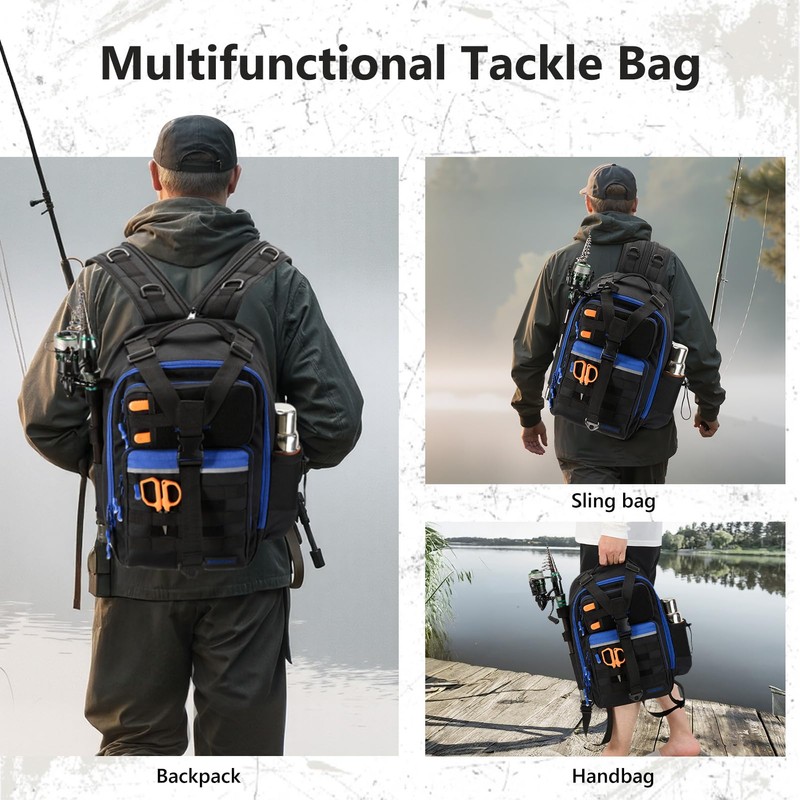 BASSDASH Convertible Fishing Backpack Sling Bag with Rod Holder, Adjustable