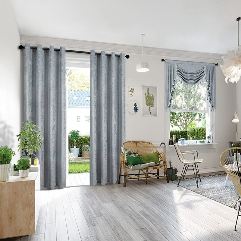 ELKCA Thick Chenille Window Curtains Valance for Living Room Silver