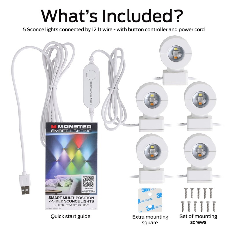 Monster Sconce Lights, RGBW+IC Multi-Colored & Multi-White, 5 Double-Sided LED