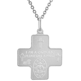 22mm Sterling Silver 4-way Cross Medal Necklace For Men & Women 1 inch Nickel Free Italy 30 inch Chain BX_19