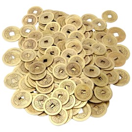 EXIN DEHCEN Pack of 100 Chinese Lucky Coins, Colour Bronze Chinese Coins, Thin Feng Shui Coins, Chinese Lucky Charm Symbolises Health, Wealth and Happiness (1 Inch)