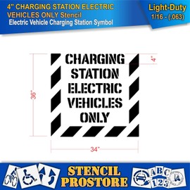 Pavement Stencils - 4 in - Charging Station Electric Vehicles ONLY Stencil with Border - 34'' x 36'' x 1/16" (63 mil) - Light-Duty