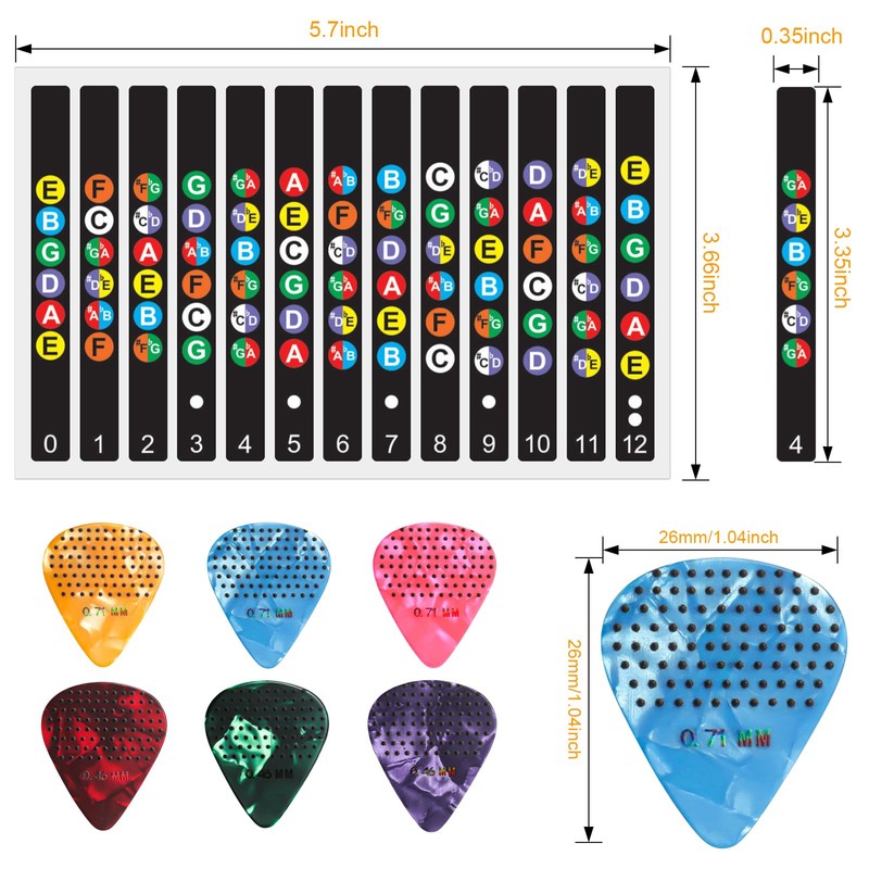 AXPTECH Guitar Fretboard Stickers, With Guitar Chord Chart,Color Coded Note
