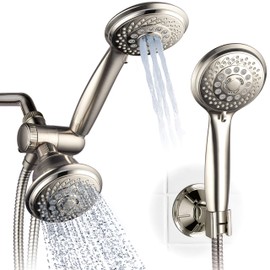 Hotel Spa AquaSpa 6-in-1 High-Pressure Shower Head/Hand Held Showerhead Combo with Two Overhead and Low-Reach Wall Brackets, 3-way Water Diverter & Stainless Steel Hose/Brushed Nickel Finish