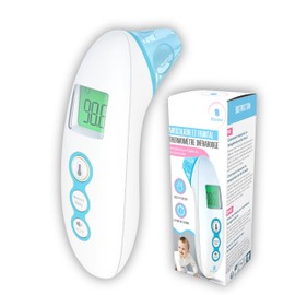 Boodoo Infrarot-Thermometer für Ohr und Stirn: einfache und präzise Temperaturkontrolle für Erwachsene und Kinder, LCD-Display, Farbanzeige.