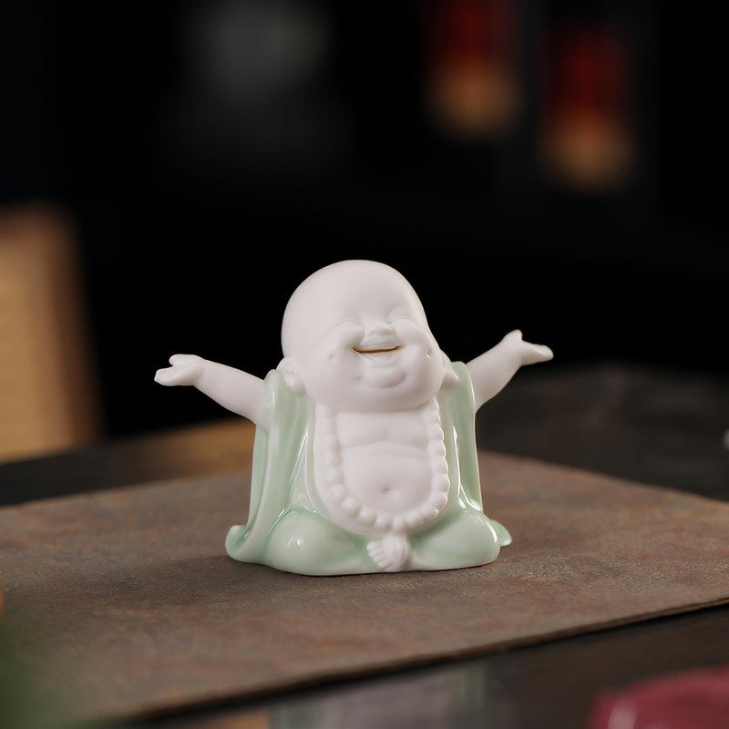 Houlu 3.15 Inch Small Green Laughing Buddha Statue for Home