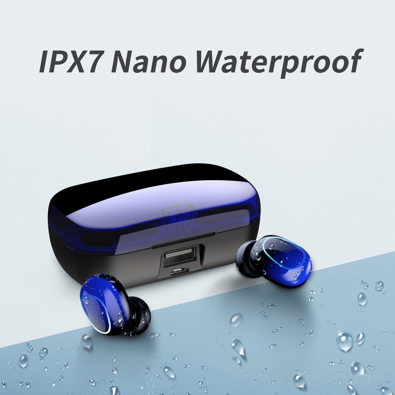 Wireless Bluetooth 5.2 Earbuds, IPX7 Waterproof Stereo Earphones with LED