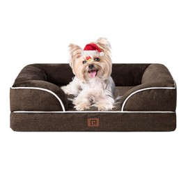 EHEYCIGA Orthopedic Dog Bed for Small Dogs, Waterproof Memory Foam Small Dog Beds with Sides, Non-Slip Bottom and Egg-Crate Foam Medium Pet Couch Bed with Washable Removable Cover, Brown