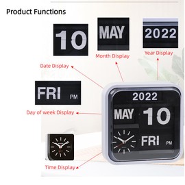 Itigoitie Retro Modern 9.45 Inches Calendar Day Date Flip Desk Wall Clock (Black)(No Battery Included)