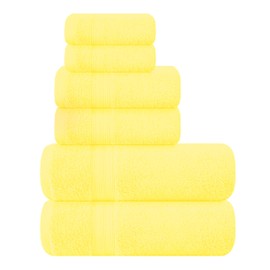 BOUTIQUO 6 Pack Cotton Towel Set, Contains 2 Bath Towels 27x54 inch, 2 Hand Towels 16x24 inch & 2 Wash Coths 12x12 inch, Ideal Everyday use, Ultra Soft Compact & Lightweight - Lime Yellow