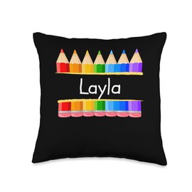 School Teacher Student Name Layla Kindergarten Tag Kids Throw Pillow