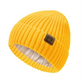 Zando Satin Lined Beanie - Warm Winter Hats for Women & Men, Knit & Satin, Slouchy Skull Caps, Silky Lining, Unisex, One Size, Yellow