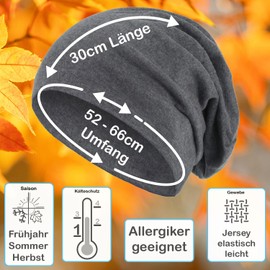 style3 Slouch Beanie, warm autumn/winter breathable, fine and light jersey, XXL, unisex, delicate, one size - Beanie gray