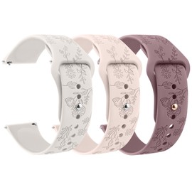 Meliya Silicone Watch Bands Quick Release 20mm 22mm Bands, Floral Engraved Soft Silicone Rubber Sport Replacement Watch Strap for Women Men (Pink+Starlight+Smoke Purple, 20mm)