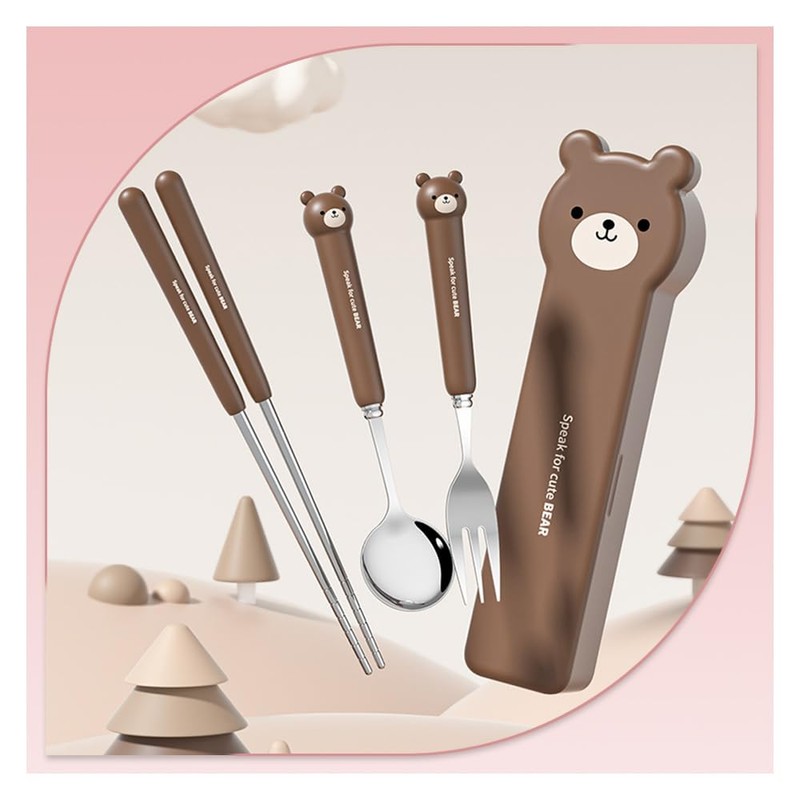 Cutlery, Chopsticks, Spoon, Fork, Storage Case, 3-Piece Set, Stainless Steel,