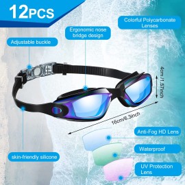 Flutesan 12 Pcs Swimming Goggles Adult Swim Goggles for Men Women Youth No Leaking UV ...