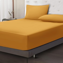 Moonlight Bedding Fitted Sheet 40 Cm Extra Deep Pocket Bed Sheets 16 inch Ultra Soft Bottom Sheet Brushed Microfiber Breathable Shrinkage and Fade Resistant (Ochre, Double)