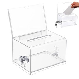Acrylic Donation Box, Lockable, Ballot Box, Transparent with Key Lock, Money Box, Transparent, Comment Box, for Collecting Business Cards, Votes and Tickets