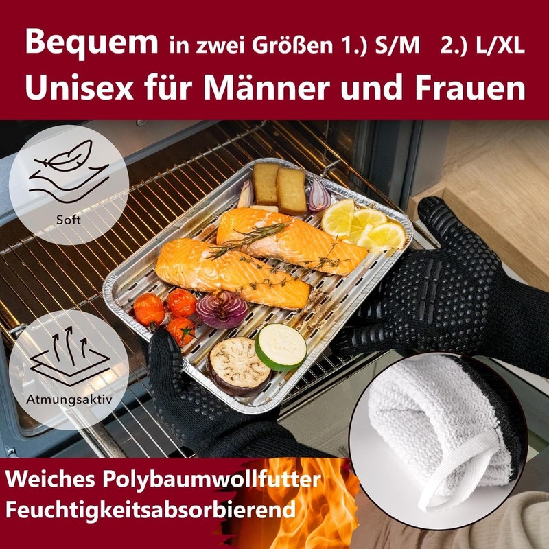 Unisex Oven Gloves, Grill Gloves, Heat Resistant up to 800